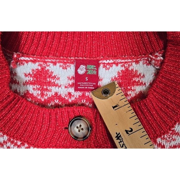 DEC. 25th Fair Isle Sweater Cardigan Holiday Winter Reindeer Snowflakes Short S - Picture 6 of 11